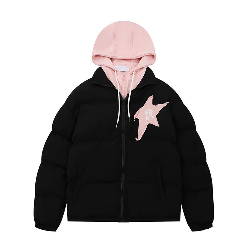 Harajuku Two Fake Pieces Star Patch Hooded Cotton Padded for Men Retro Casual Parka Couple Street Fashion Loose Coat Unisex
Harajuku Two Fake Pieces Star Patch Hooded Cotton Padded for Men Retro Casual Parka Couple Street Fashion Loose Coat Unisex