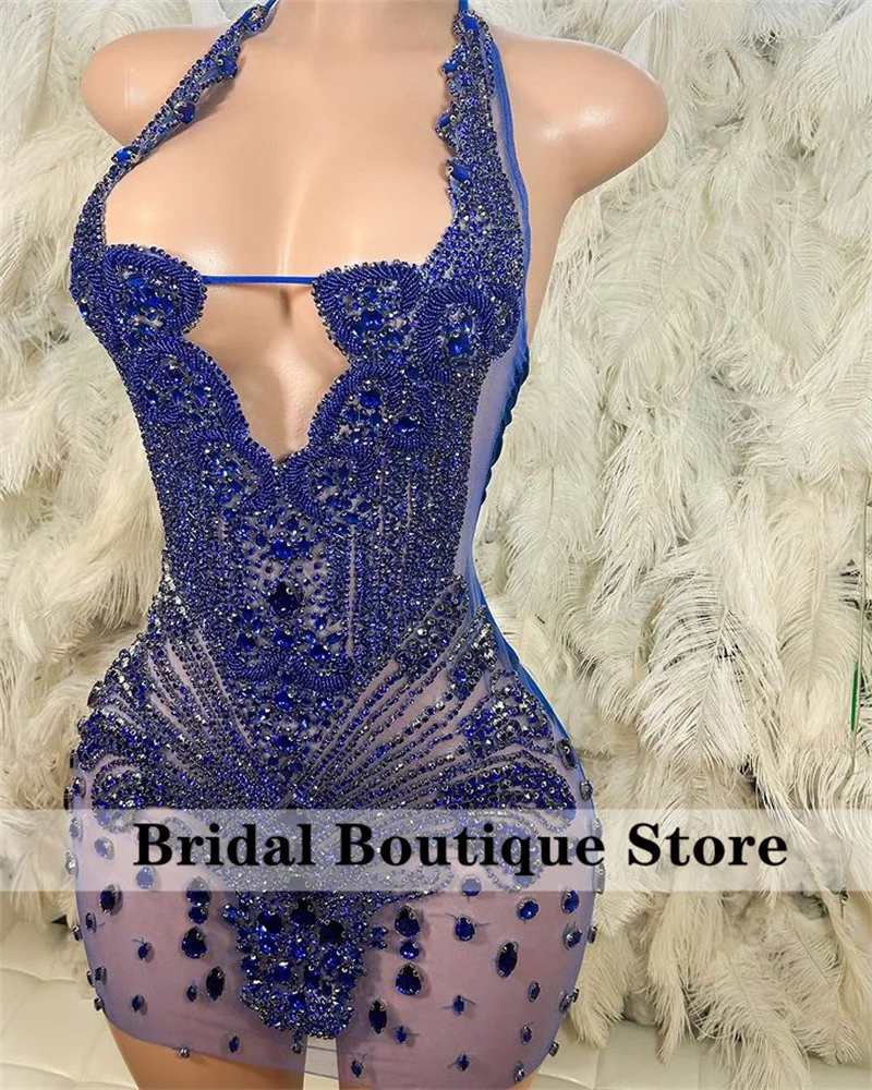 Sexy Glitter Royal Blue Diamonds Prom Dresses Halter Sparkly Beading Crystal Rhinestones Birthday Cocktail Party Homecoming Gown
Sexy Glitter Royal Blue Diamonds Prom Dresses Halter Sparkly Beading Crystal Rhinestones Birthday Cocktail Party Homecoming Gown