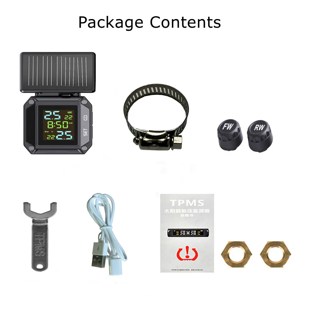 Solar Tire Pressure Detector With 2 External Sensors Wireless Wheel Waterproof Motorcycle TPMS With LCD High-Precision Display
Solar Tire Pressure Detector With 2 External Sensors Wireless Wheel Waterproof Motorcycle TPMS With LCD High-Precision Display