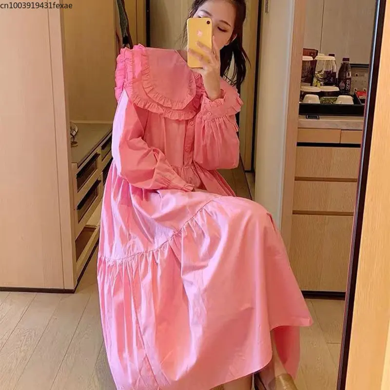 2022 Autumn Women Dress Princess Style pink loose Collar Long Sleeve Ruffles Lantern Sleeve Cotton Dresses Fashionable Clothes
2022 Autumn Women Dress Princess Style pink loose Collar Long Sleeve Ruffles Lantern Sleeve Cotton Dresses Fashionable Clothes