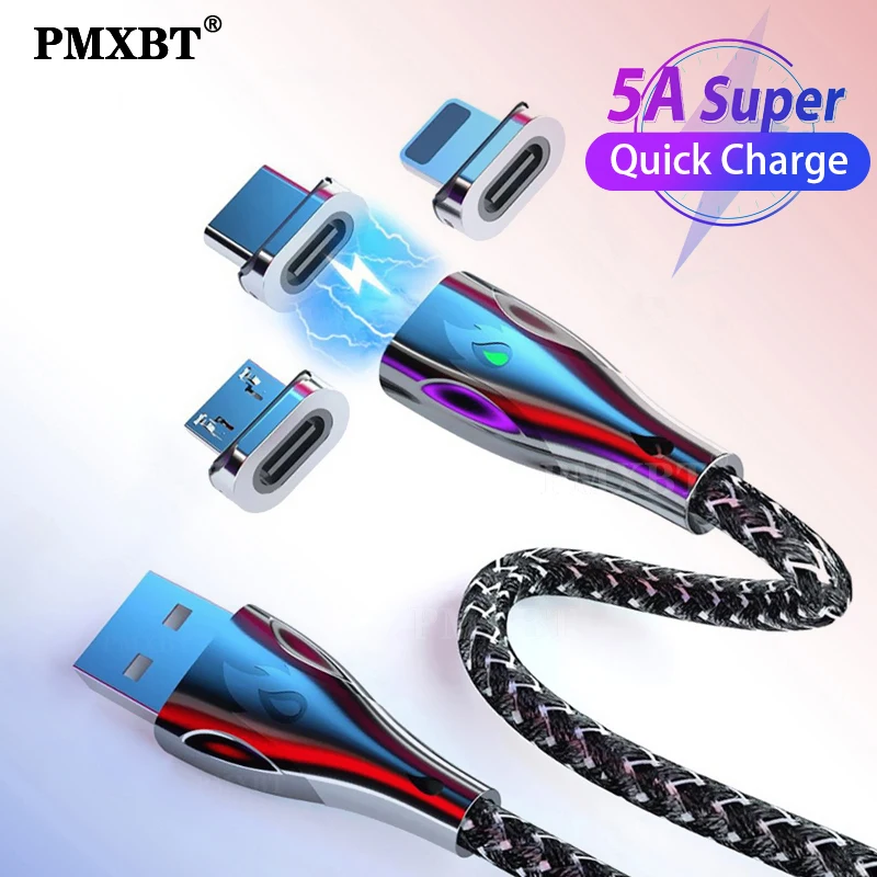 Светодиодный магнитный USB-кабель 5 А кабель для быстрой зарядки типа C магнитное