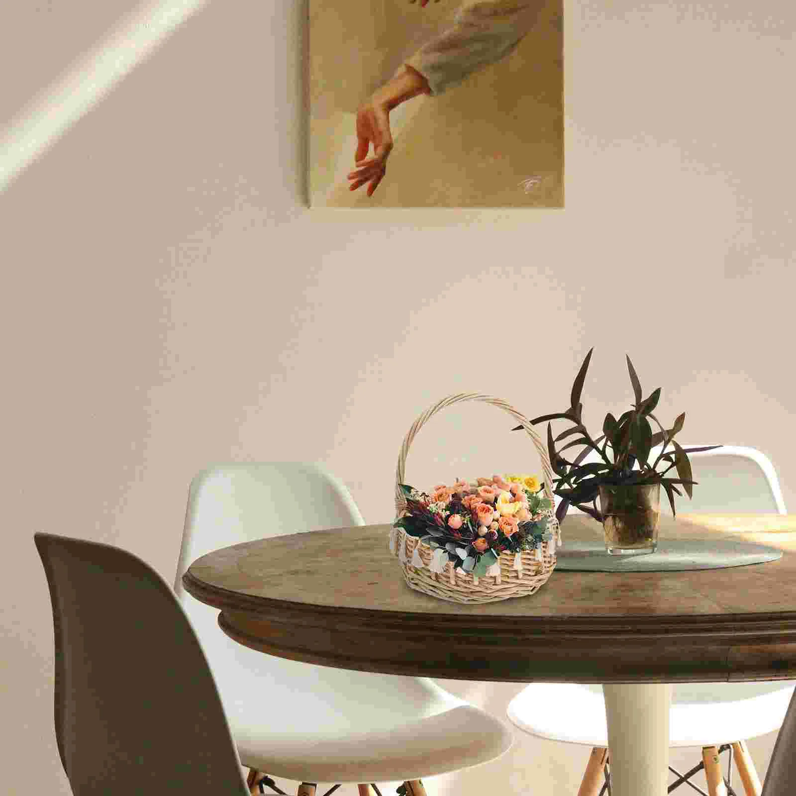 Ивовые цветы, деревенский декор, нежная корзина для покупок, портативные деревянные корзины для девочек