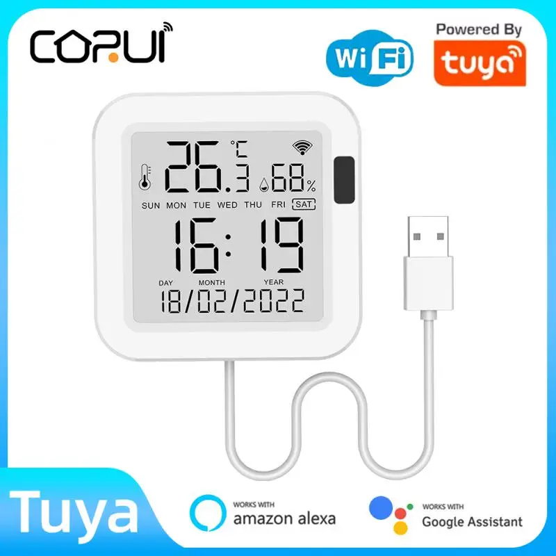 CORUI Tuya Smart WIFI Temperature And Humidity Sensor Indoor Hygrometer Thermometer LCD Display Support Alexa Google Assistant
CORUI Tuya Smart WIFI Temperature And Humidity Sensor Indoor Hygrometer Thermometer LCD Display Support Alexa Google Assistant