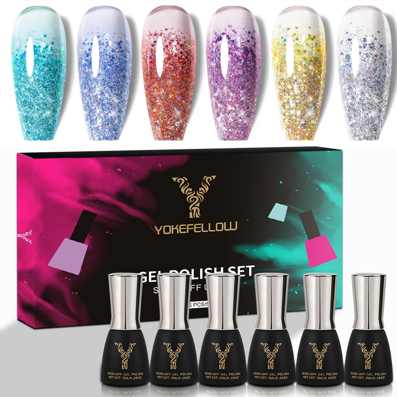 YOKE FELLOW Sparkling Sequins Nail Gel Polish Set 7ml Semi Permanent Soak Off UV LED Nails Varnish Gel For Nail Art Decoration
YOKE FELLOW Sparkling Sequins Nail Gel Polish Set 7ml Semi Permanent Soak Off UV LED Nails Varnish Gel For Nail Art Decoration
