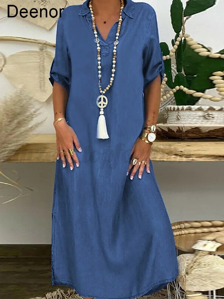 5XL Summer Denim Dress For Women 2022 Half Sleeve V-neck Casual Loose Maxi Dress Streetwear for Daily Life Vestidos Hot
5XL Summer Denim Dress For Women 2022 Half Sleeve V-neck Casual Loose Maxi Dress Streetwear for Daily Life Vestidos Hot
