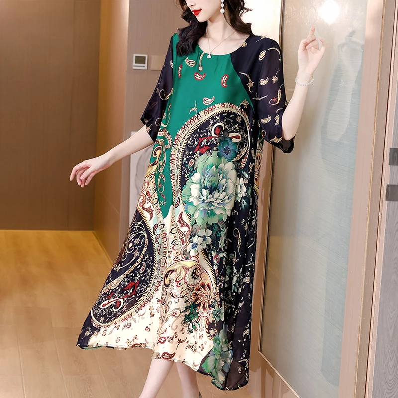 2023 New Fashion Silk Printed Dress Women's Summer Versatile Round Neck 5/4 Sleeve Loose Fit Casual Holiday Dress Vestidos
2023 New Fashion Silk Printed Dress Women's Summer Versatile Round Neck 5/4 Sleeve Loose Fit Casual Holiday Dress Vestidos