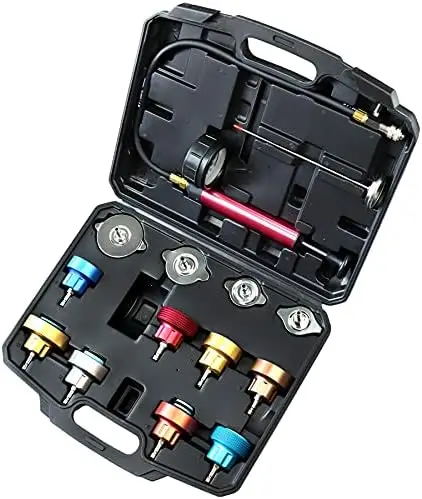 

Pressure Leakage Tester Tool Kit, 14PCS Automotive Cooling System Water Tank Leak Test Detector Set with Aluminum Hand and Adap