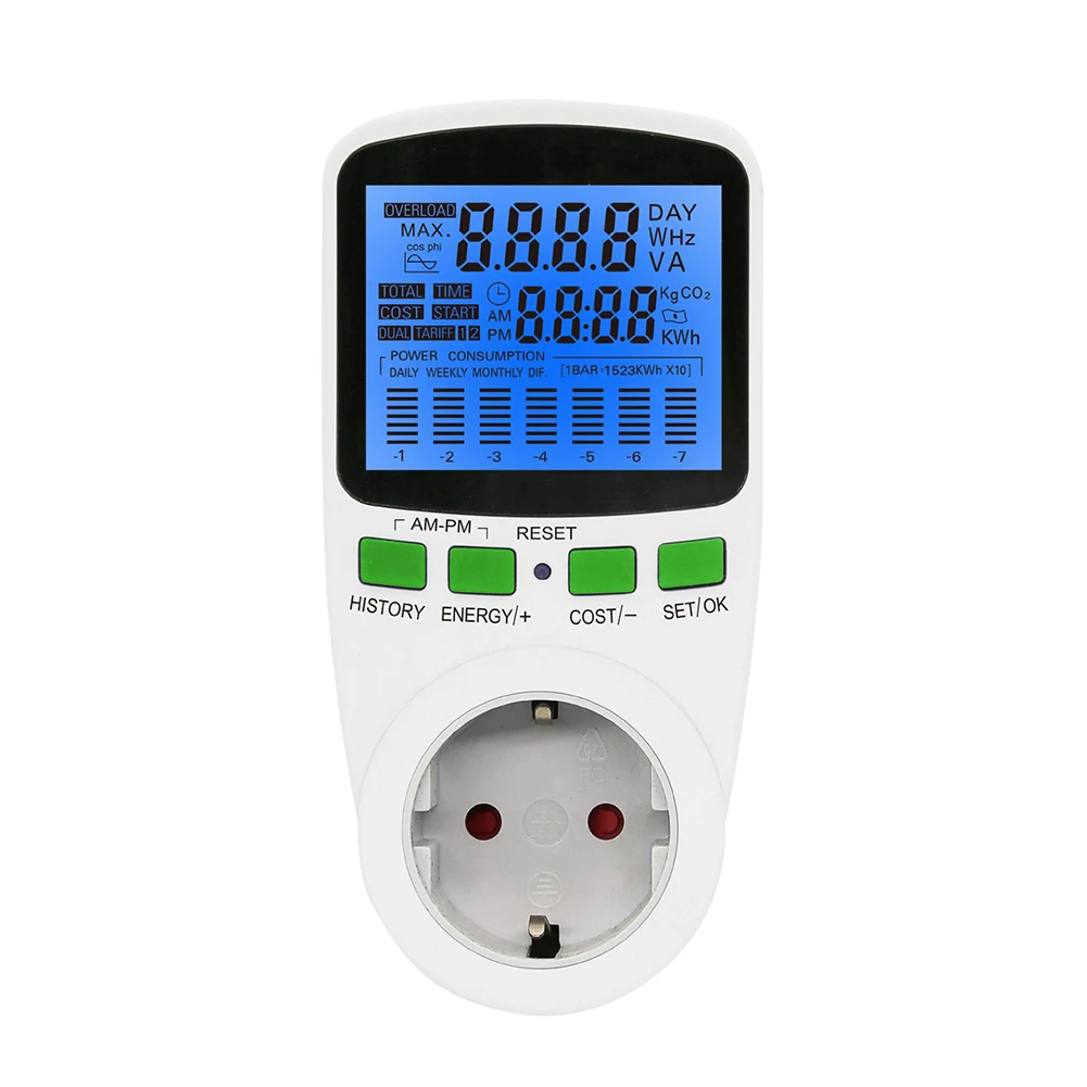 Digital Electric Energy Meter Socket AC Power Meter Wattmeter Tester Electricity Cost Analyzer Electronic Device Plug Monitor
Digital Electric Energy Meter Socket AC Power Meter Wattmeter Tester Electricity Cost Analyzer Electronic Device Plug Monitor
