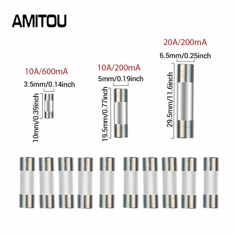 AMITOU 5PCS/10PCS Ceramic Fuse Tubes 10A 20A 200mA 600mA Insurance Tube For Digital Multimeter Instrument Tools
AMITOU 5PCS/10PCS Ceramic Fuse Tubes 10A 20A 200mA 600mA Insurance Tube For Digital Multimeter Instrument Tools