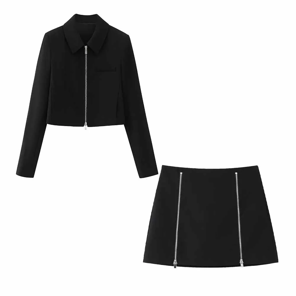 

TRAF Jacket Women's 2023 Fall New Zipper Decorate Short Solid Color Blazer 2010756 Female Fashion High Rise Culotte 5427506