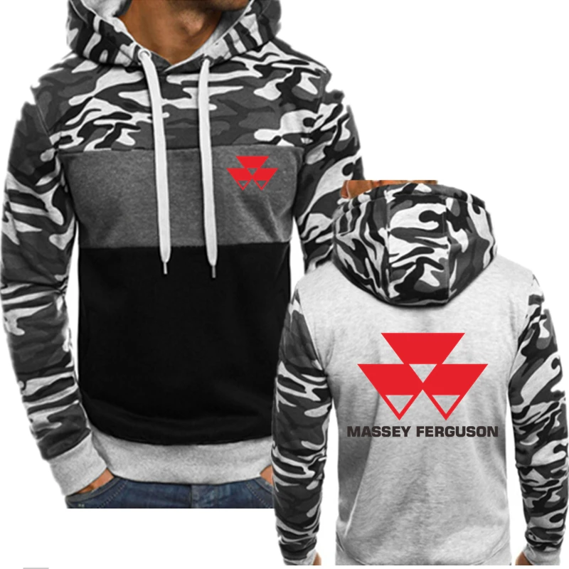 

2022 New MASSEY FERGUSON Logo Printed Custom Made Splicing Camouflage Men Pullover Hoodie Cotton High Quality British Style Tops