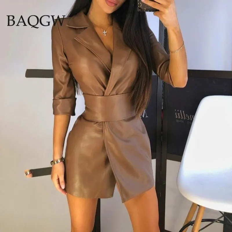 Elegant Autum PU Leather Solid Blazer Dress for Women Casual Long Sleeve Vintage Office Lady Coat with Sashes
Elegant Autum PU Leather Solid Blazer Dress for Women Casual Long Sleeve Vintage Office Lady Coat with Sashes