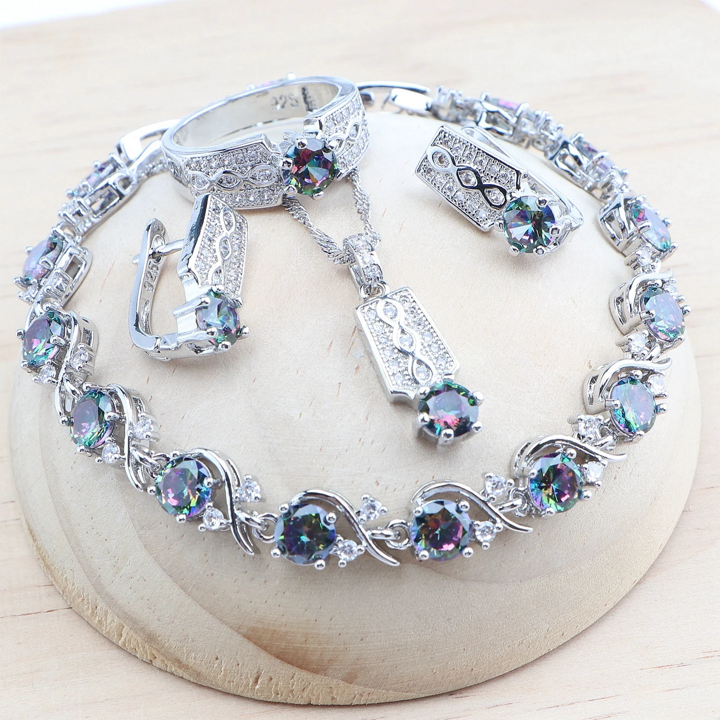 Women 925 Silver Bridal Jewelry Sets Magic Rainbow Zircon Wedding Pendant Necklace Set Stones Earrings Rings Bracelets
Women 925 Silver Bridal Jewelry Sets Magic Rainbow Zircon Wedding Pendant Necklace Set Stones Earrings Rings Bracelets
