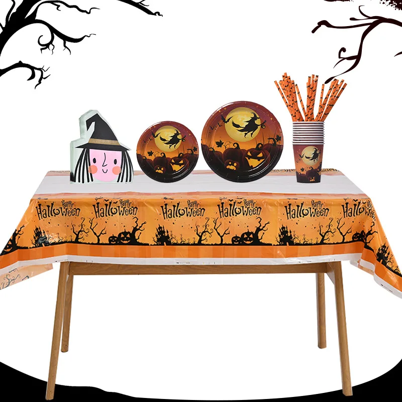 Halloween Disposable Disposable tableware Table cover tissue papar straw plate all in one Festival Event supplies for party
Halloween Disposable Disposable tableware Table cover tissue papar straw plate all in one Festival Event supplies for party