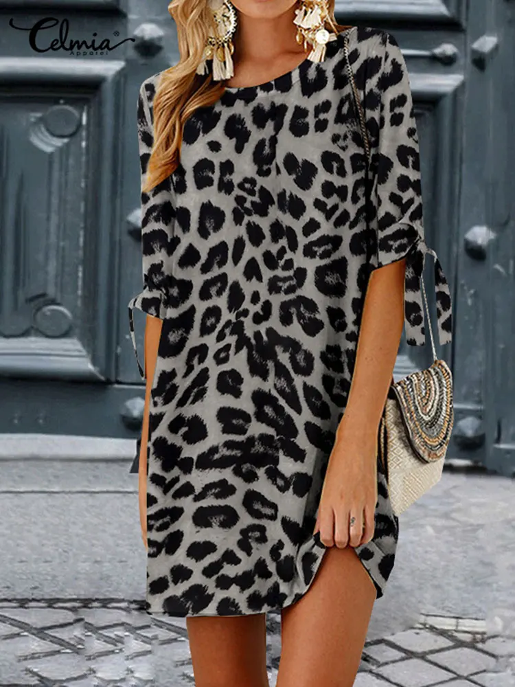 Celmia Women Leopard Print Mini Dress Bohemian Half Sleeve 2023 Summer Casual Loose Beach Dress Sexy O Neck Streetwear Sundress 
Celmia Women Leopard Print Mini Dress Bohemian Half Sleeve 2023 Summer Casual Loose Beach Dress Sexy O Neck Streetwear Sundress