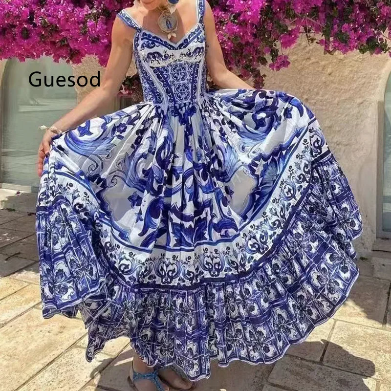Women Cotton Long Dress Porcelain Print Poplin Spaghetti Strap Long Dress 2022 Sweetheart Collar Dark Blue Dress Tank Dress New
Women Cotton Long Dress Porcelain Print Poplin Spaghetti Strap Long Dress 2022 Sweetheart Collar Dark Blue Dress Tank Dress New