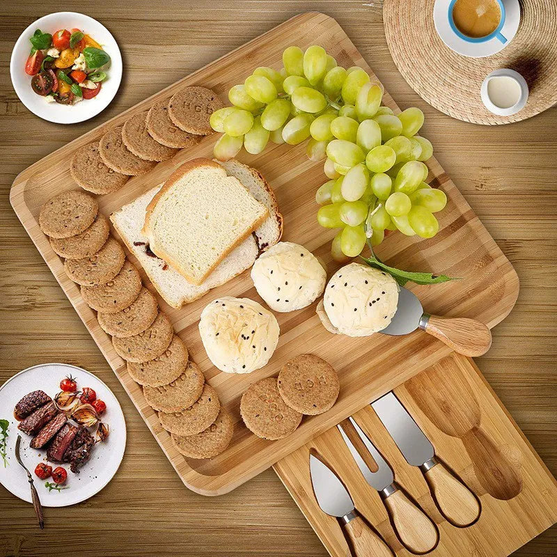 Bamboo Cheese Board Set Bamboo Charcuterie Platter Cooking Tools With 4Pcs Cheese Knives
Bamboo Cheese Board Set Bamboo Charcuterie Platter Cooking Tools With 4Pcs Cheese Knives
