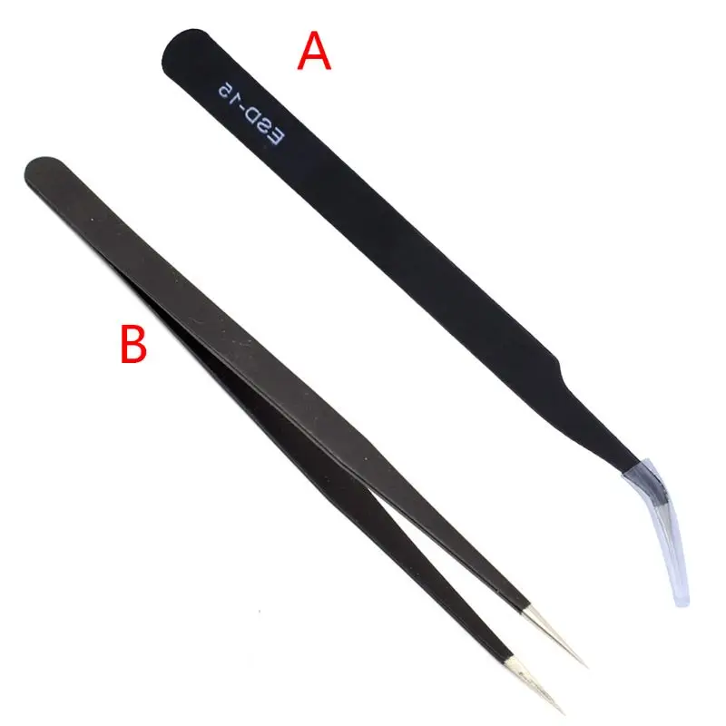 

Carbon Steel Tweezers ESD-15/ESD-14 Precision Tweezers Anti-Static Curved Bent Tip Tweezers for Lab Electronics Jewelry KXRE