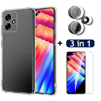 Infini Hot30 Cas 3in1 Camera Tempered Glass For Infinix Hot 30 30i 4G Screen Protector In Finix Hot30i Silicon Clear Cover Capas