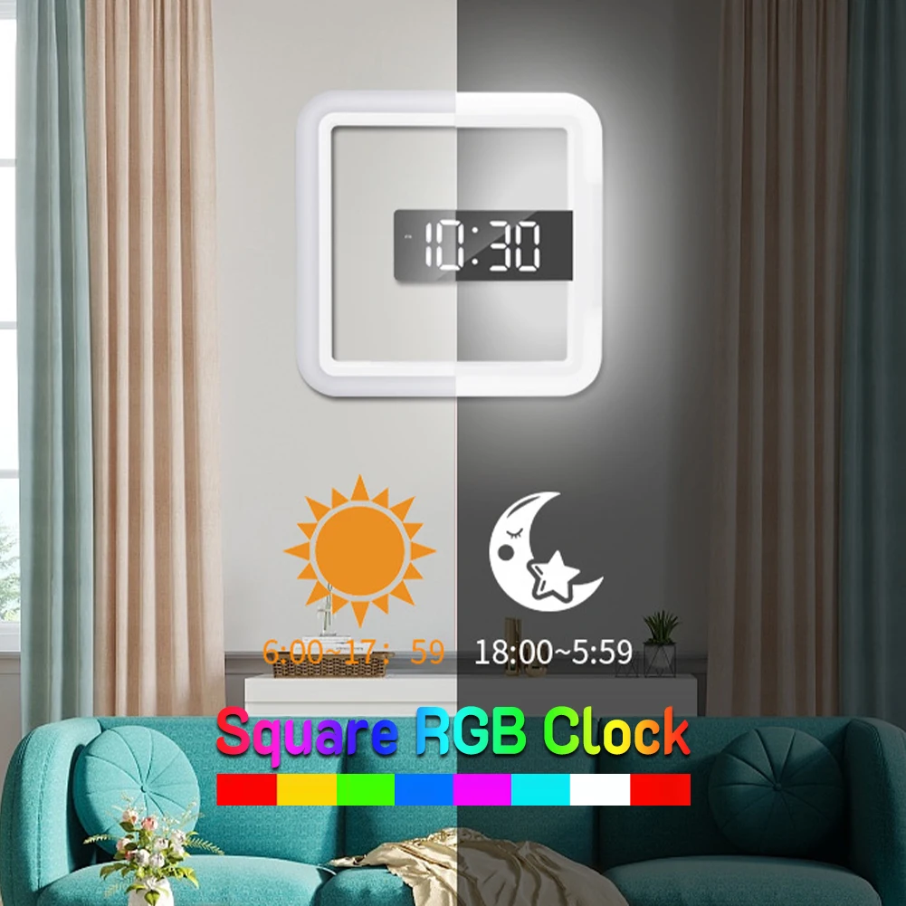 Многофункциональный зеркальный цифровой будильник с подсветкой RGB, цифровые настенные часы с дисплеем температуры, украшения для дома
Многофункциональный зеркальный цифровой будильник с подсветкой RGB, цифровые настенные часы с дисплеем температуры, украшения для дома