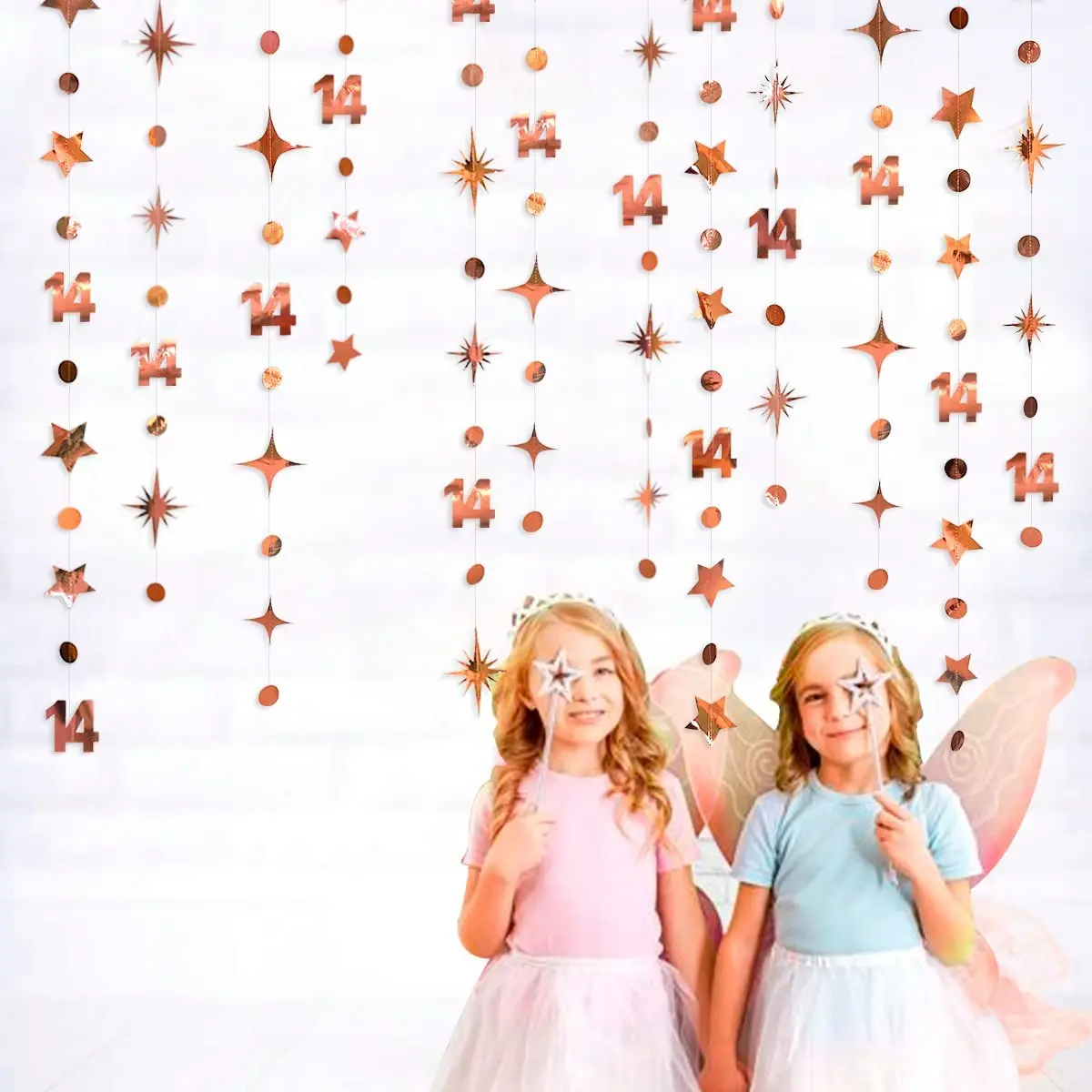 Rose Gold 14th Happy Birthday Decorations Number 14 Circle Dot Twinkle Star Garlands Paper Hanging Streamer for 14th Anniversary
Rose Gold 14th Happy Birthday Decorations Number 14 Circle Dot Twinkle Star Garlands Paper Hanging Streamer for 14th Anniversary