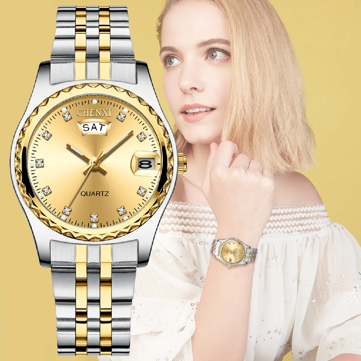 CHENXI Women Luxury Quartz Watches Ladies Golden Stainless Steel Watchband High Quality Casual Waterproof Watch Gift for Wife
CHENXI Women Luxury Quartz Watches Ladies Golden Stainless Steel Watchband High Quality Casual Waterproof Watch Gift for Wife