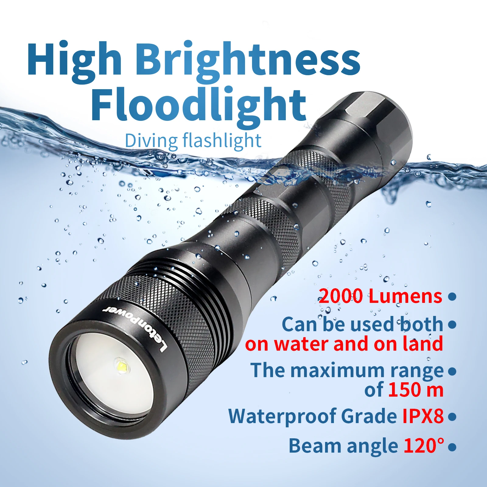 High Brightness Diving Flashlight 120 Degree Beam Angle Floodlight Scuba Diving Photography Camera Light for Underwater Work
High Brightness Diving Flashlight 120 Degree Beam Angle Floodlight Scuba Diving Photography Camera Light for Underwater Work