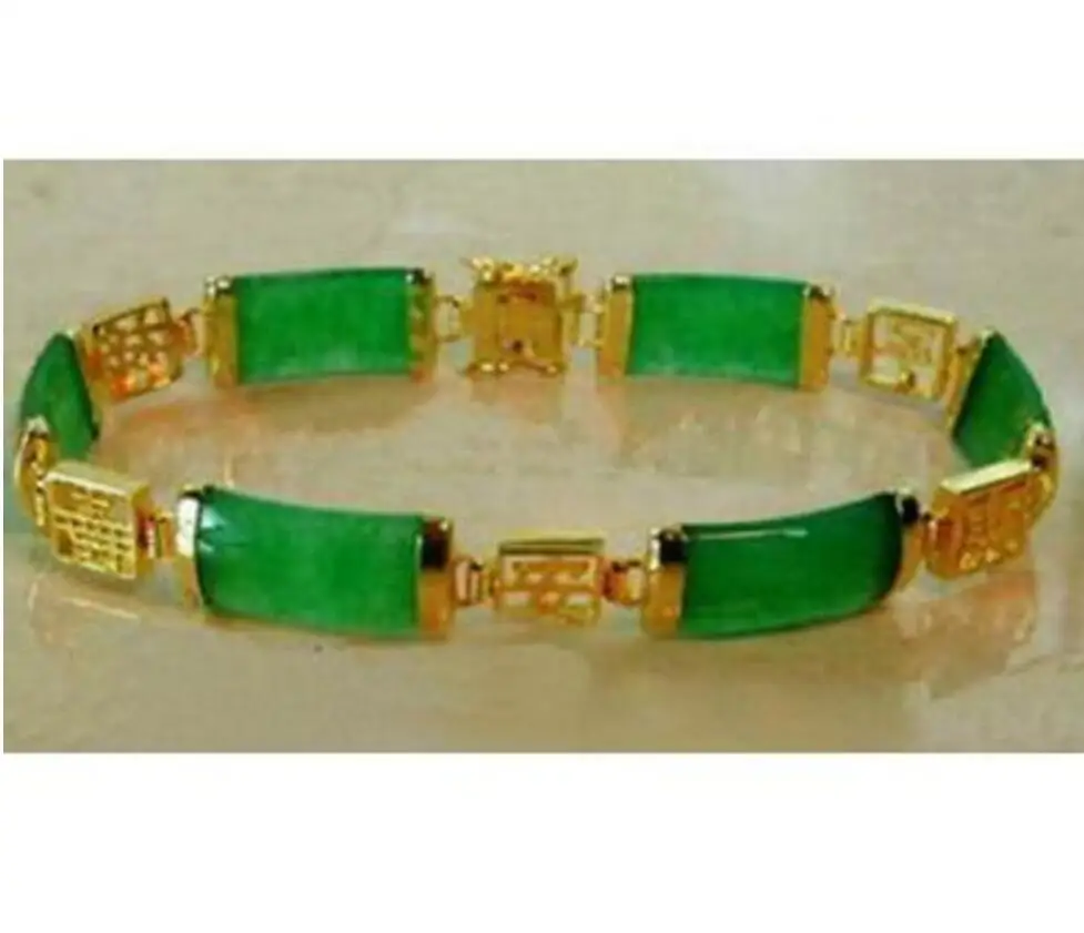 

Fashion jewelry Natural Green stone 18KGP Fortune Longevity Luck Link Bracelet 7.5"