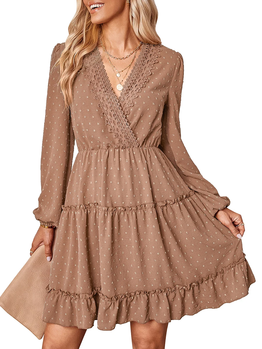 Женское платье с запахом, V-образным вырезом и длинным рукавом
Женское платье с запахом, V-образным вырезом и длинным рукавом