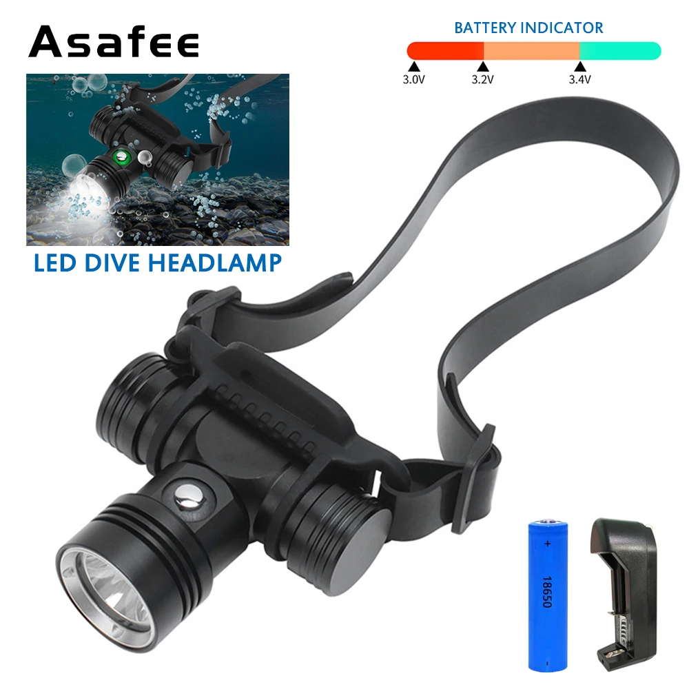 

Asafee DH01 Diving Headlamp 100M Underwater Dive Headlight 1000LM L2 LED Scuba Flashlight Torch Waterproof IPX8 18650 Lamp Light