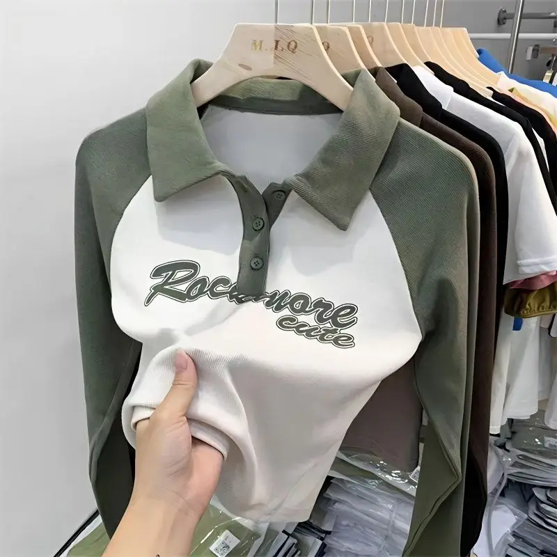Long Sleeve Lapel Top New T-shirt Women's Casual Fashion Letter Printing Pullover Polo Spring Autumn Clothes Tees
Long Sleeve Lapel Top New T-shirt Women's Casual Fashion Letter Printing Pullover Polo Spring Autumn Clothes Tees