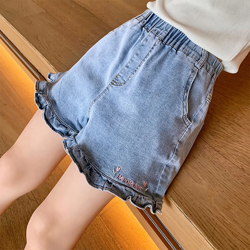 Korean Hot Cotton Shorts Jeans for Kids Girls Summer Elastic Waist Denim Ruffle Pants Teenage All Matching Outerwear Clothes New
Korean Hot Cotton Shorts Jeans for Kids Girls Summer Elastic Waist Denim Ruffle Pants Teenage All Matching Outerwear Clothes New