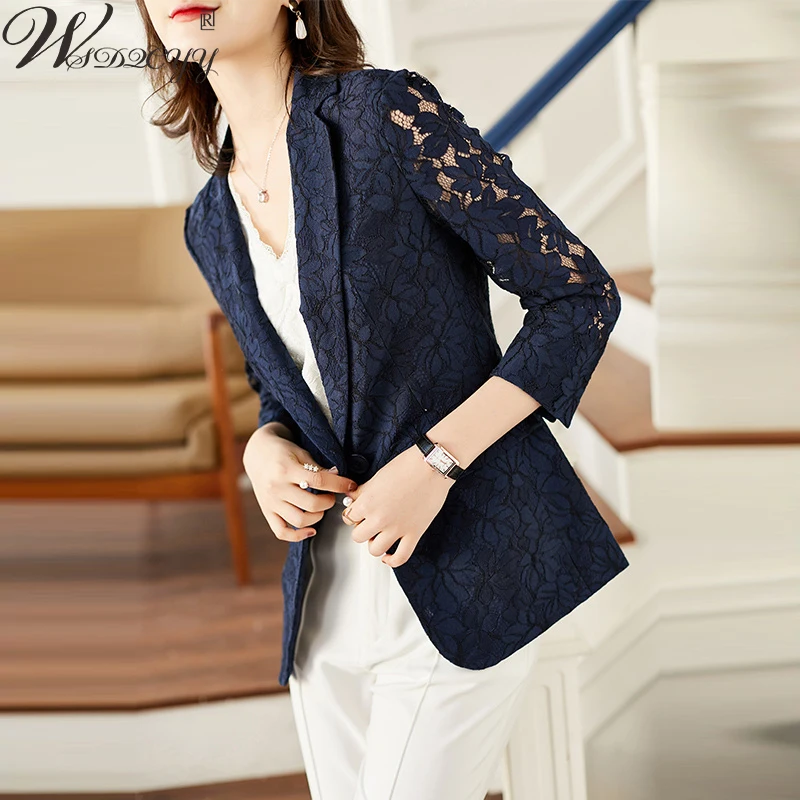 Women Elegant Lace Blazer Coat Spring Summer V-Neck Hollow Out Outwear Plus Size Single Button Korean Blazer Jacket Long Sleeve
Women Elegant Lace Blazer Coat Spring Summer V-Neck Hollow Out Outwear Plus Size Single Button Korean Blazer Jacket Long Sleeve