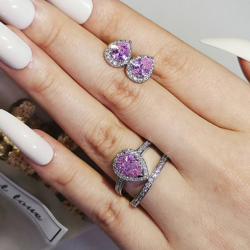 2pcs Pack silver color bride Jewelry set halo Engagement ring round stud earring for Wedding gift J6984
2pcs Pack silver color bride Jewelry set halo Engagement ring round stud earring for Wedding gift J6984