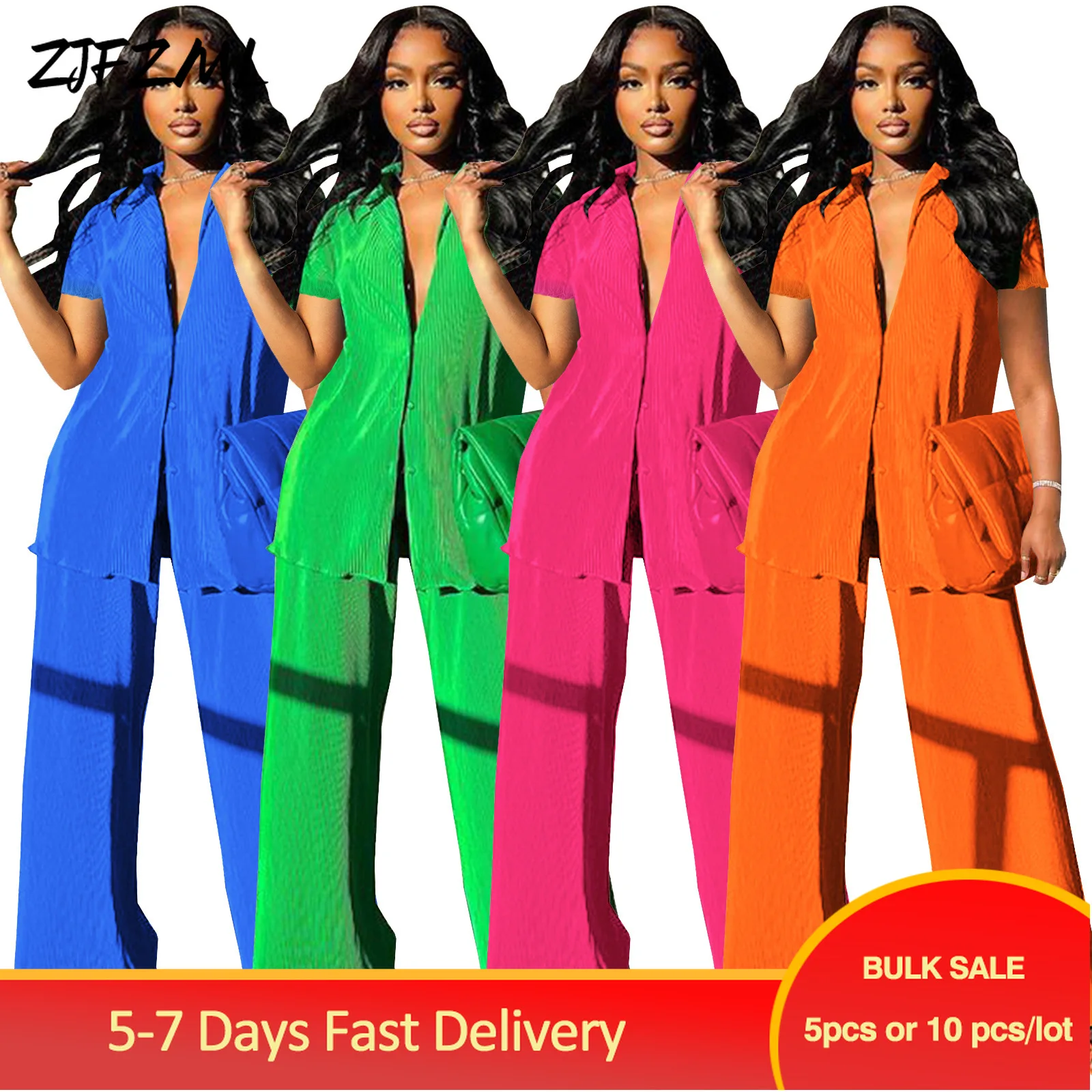 Bulk Items Wholesale Lots Casual Solid Loose Pleated Tracksuit for Women Chic Turn Down Collar Short Sleeve Top Wide Leg Pants
Bulk Items Wholesale Lots Casual Solid Loose Pleated Tracksuit for Women Chic Turn Down Collar Short Sleeve Top Wide Leg Pants