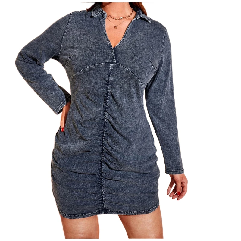 Women's Plus Size Denim Dress 3XL 4XL Jeans Dress Casual Women Lapel Neck Ruched Long Sleeve Mini Pullover Dress For Curvy Women
Women's Plus Size Denim Dress 3XL 4XL Jeans Dress Casual Women Lapel Neck Ruched Long Sleeve Mini Pullover Dress For Curvy Women