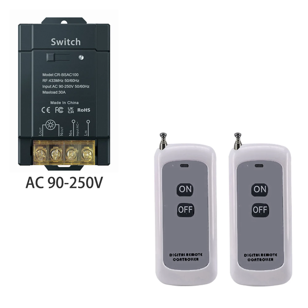

COLOROCK Wireless Switch 30A 90-250V AC RF433MHz Remote Control 300-500M High Power Wide Voltage Widely Used