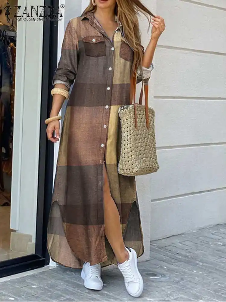 2022 Fashion Maxi Shirt Dress Women Elegant Long Sleeve Robe Femme ZANZEA Vintage Plaid Check Vestidos Casual Oversized Dresses
2022 Fashion Maxi Shirt Dress Women Elegant Long Sleeve Robe Femme ZANZEA Vintage Plaid Check Vestidos Casual Oversized Dresses