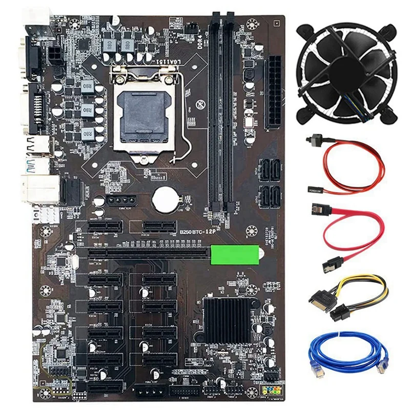 NEW-B250 BTC Motherboard with Cooling Fan+SATA Cable 12 GPU LGA1151 DDR4 SATA 3.0 USB 3.0 for Bitcoin Mining ETH Miner
NEW-B250 BTC Motherboard with Cooling Fan+SATA Cable 12 GPU LGA1151 DDR4 SATA 3.0 USB 3.0 for Bitcoin Mining ETH Miner