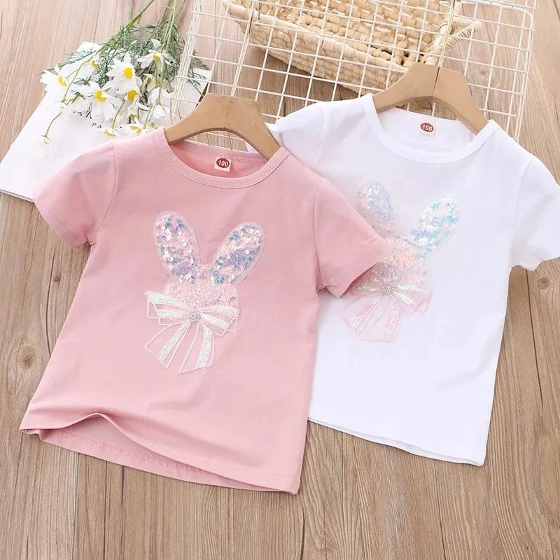 Girls short sleeved cotton T-Shirt New Summer baby kids girls Sequin little rabbit casual short sleeved sweet bow tops P4 672
Girls short sleeved cotton T-Shirt New Summer baby kids girls Sequin little rabbit casual short sleeved sweet bow tops P4 672