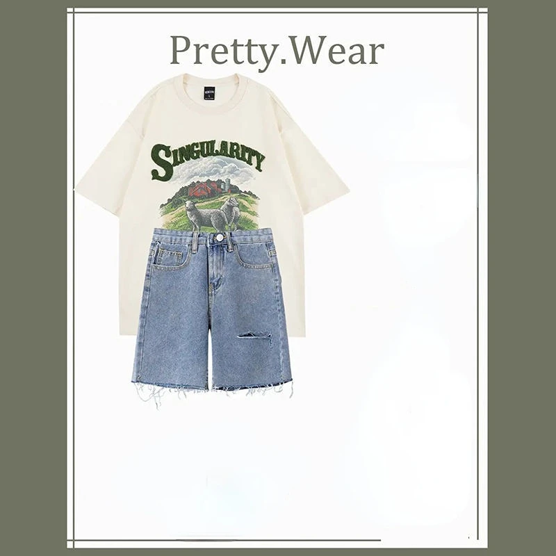 2023 Summer Casual Suit Women French Round Neck Print Short-sleeved Top Fashion High Waist Shorts Two-piece Women Y2K
2023 Summer Casual Suit Women French Round Neck Print Short-sleeved Top Fashion High Waist Shorts Two-piece Women Y2K