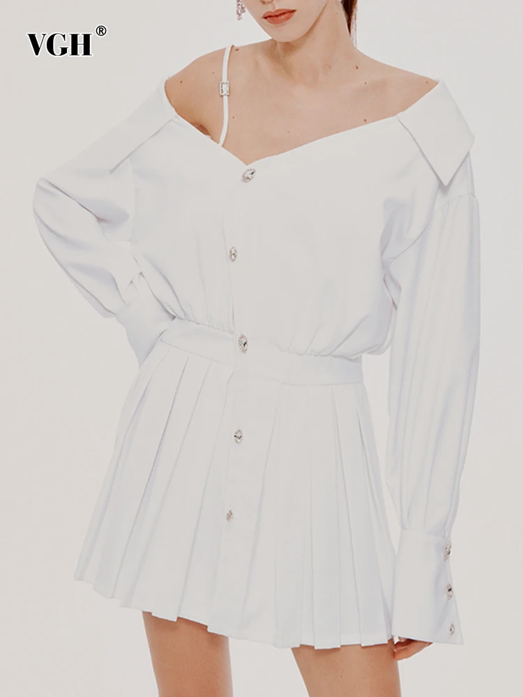 VGH White Patchwork Diamonds Shirt Dress For Women Long Sleeve Off Shoulder Solid Casual Mini Dresses Female Summer Clothing New
VGH White Patchwork Diamonds Shirt Dress For Women Long Sleeve Off Shoulder Solid Casual Mini Dresses Female Summer Clothing New