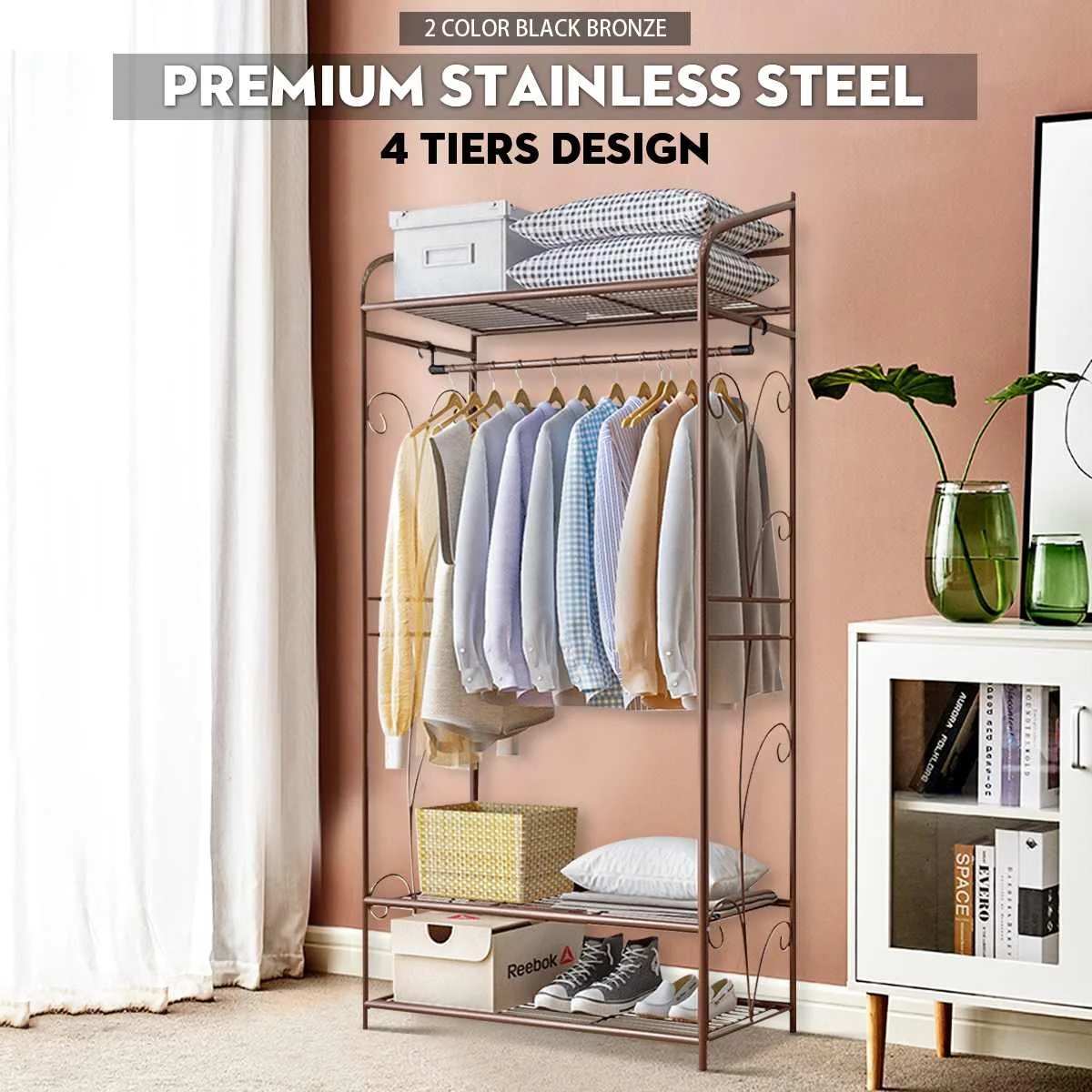 4 Tiers Clothes Hanger Coat Rack Floor Hanger Storage Wardrobe Clothing Drying Racks Stainless Steel Black/Brown
4 Tiers Clothes Hanger Coat Rack Floor Hanger Storage Wardrobe Clothing Drying Racks Stainless Steel Black/Brown