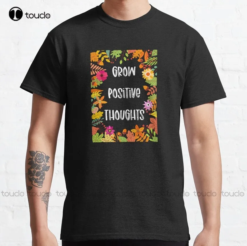 

Классическая хлопковая футболка с надписью «Grow позитивные мысли», винтажная тенниска с красивыми цветами и растениями, для сада, простые повседневные майки для улицы