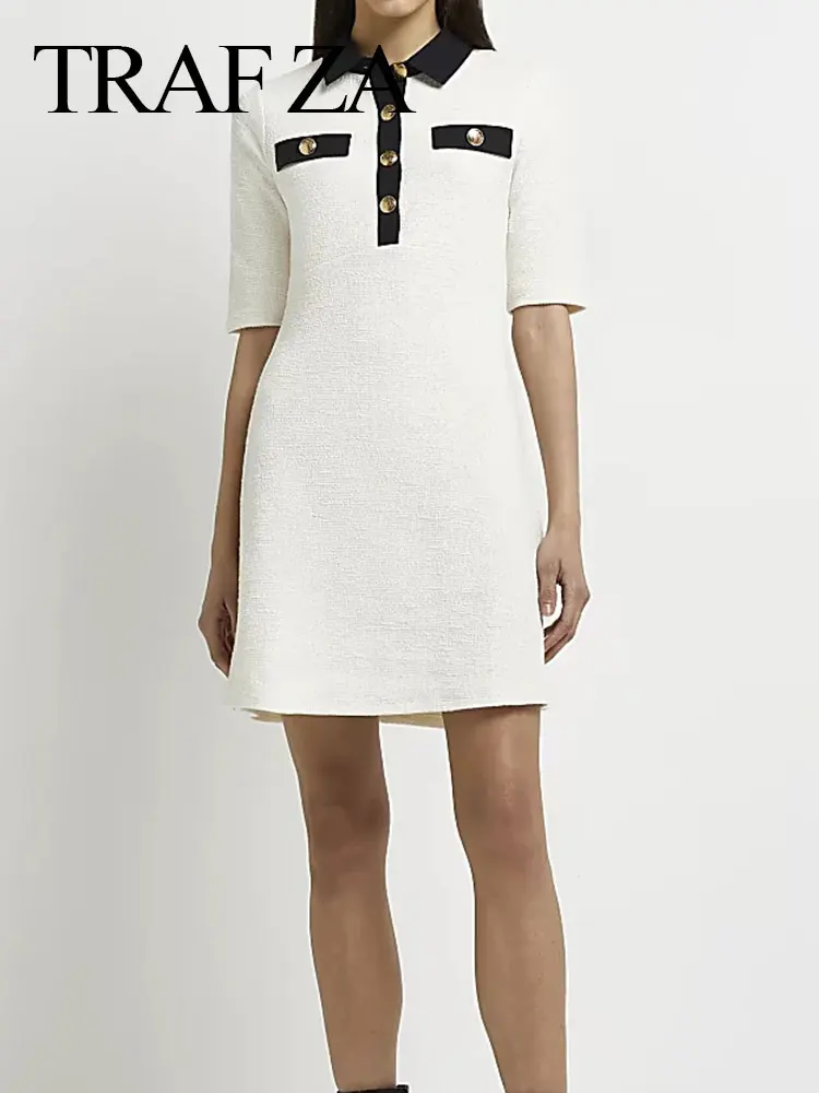 TRAF ZA Temperament Fashion Elegant Black Lapel White Dress Slim Short Sleeve Pullover Button Decorated Commuter Dress Women
TRAF ZA Temperament Fashion Elegant Black Lapel White Dress Slim Short Sleeve Pullover Button Decorated Commuter Dress Women