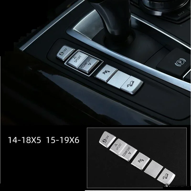 

5X For BMW X5 F15 X6 F16 Series Car Central Handbrake Switch Gear Panel P OFF SPORT COMFORT Button Cover Trim Sticker Protection