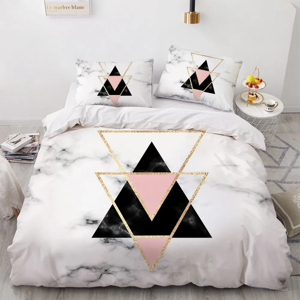 Gold Triangle White Pink Quilt Cover Classic Marbling Duvet Cover Set and Pillowcases For Bedroom Twin Full King High Quality
Gold Triangle White Pink Quilt Cover Classic Marbling Duvet Cover Set and Pillowcases For Bedroom Twin Full King High Quality