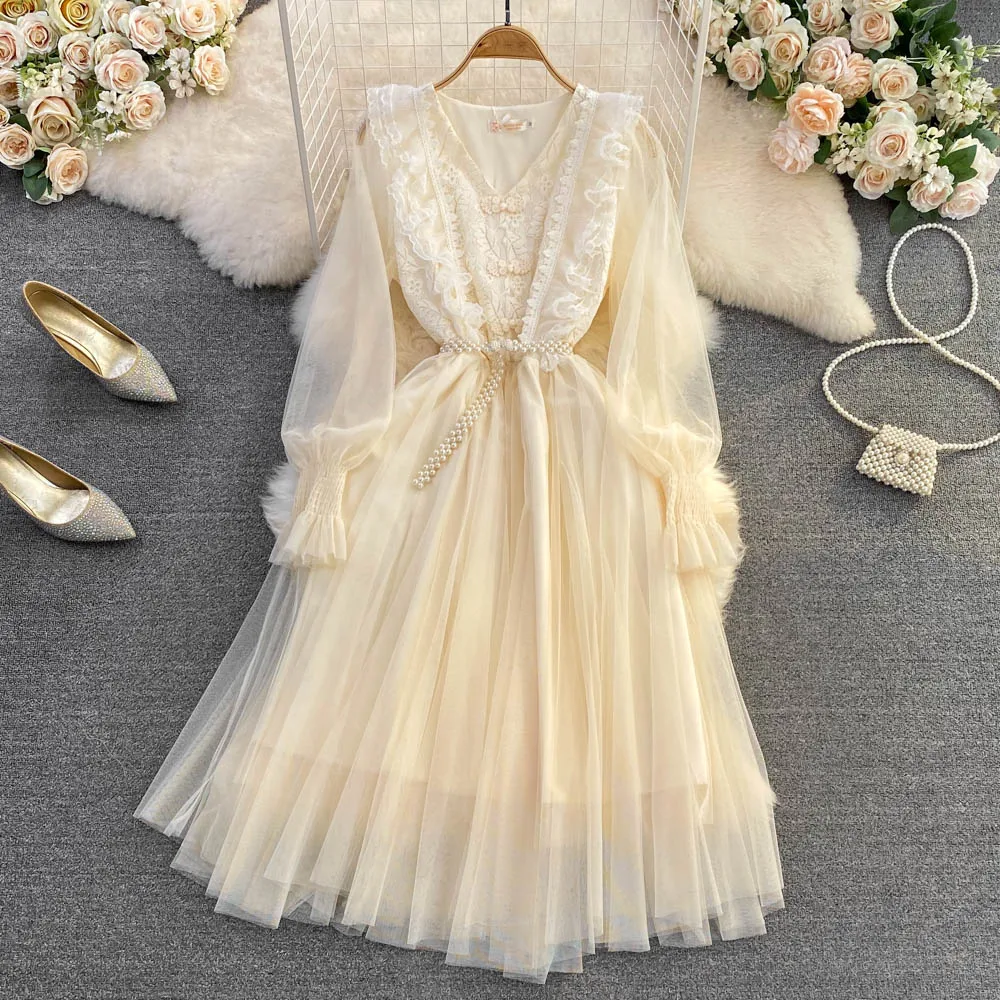 French Style Chic Lace Women Dresses V-neck Long Sleeved Princess Dress 2023 New Spring Summer High Waist Female Vestidos
French Style Chic Lace Women Dresses V-neck Long Sleeved Princess Dress 2023 New Spring Summer High Waist Female Vestidos