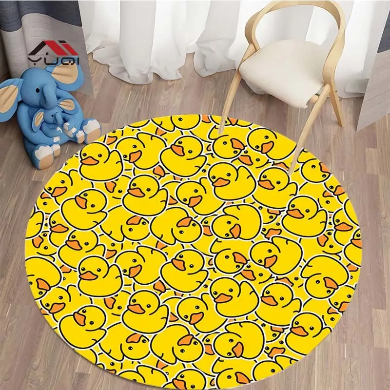 

Cute Yellow Duck Pattern Flannel Anti-Slip Round Rug for Bedroom Round Carpets for Living Room Washroom Floor Mat 5 Sizes
