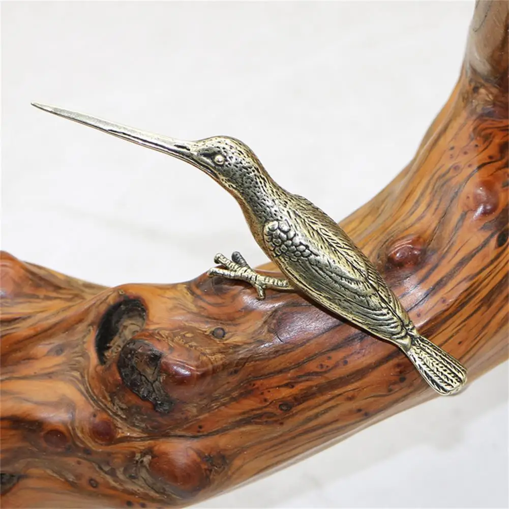 

Vintage Solid Copper Long Mouth Bird Small Statue Ornaments Classical Brass Animal Woodpecker Figurines Home Desk Decorations